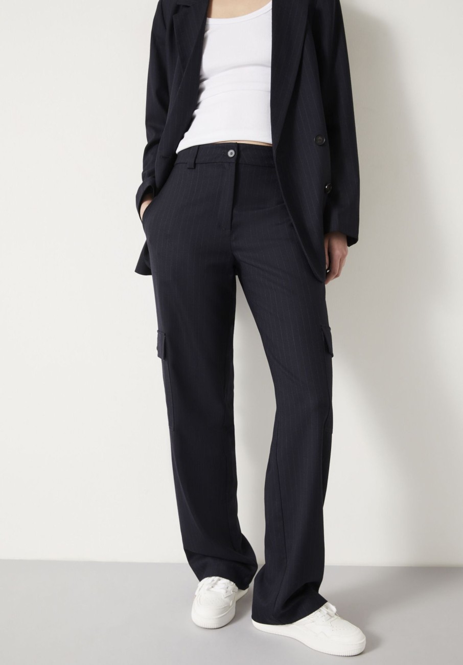 Best Courtney Cargo Pinstripe Wool Blend Trousers Midnight Navy