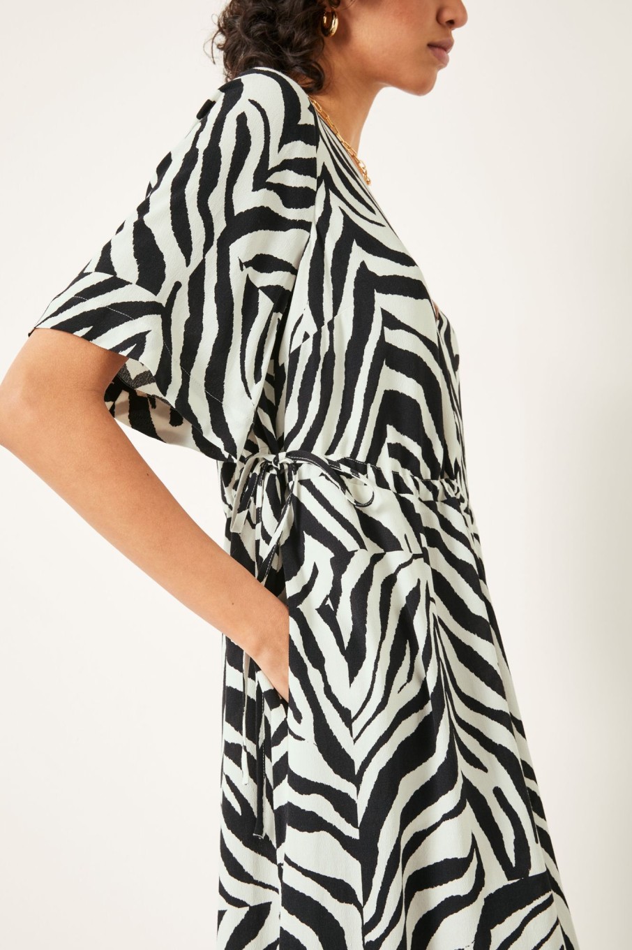 Clearance Grace Midi Dress Patchwork Zebra Black