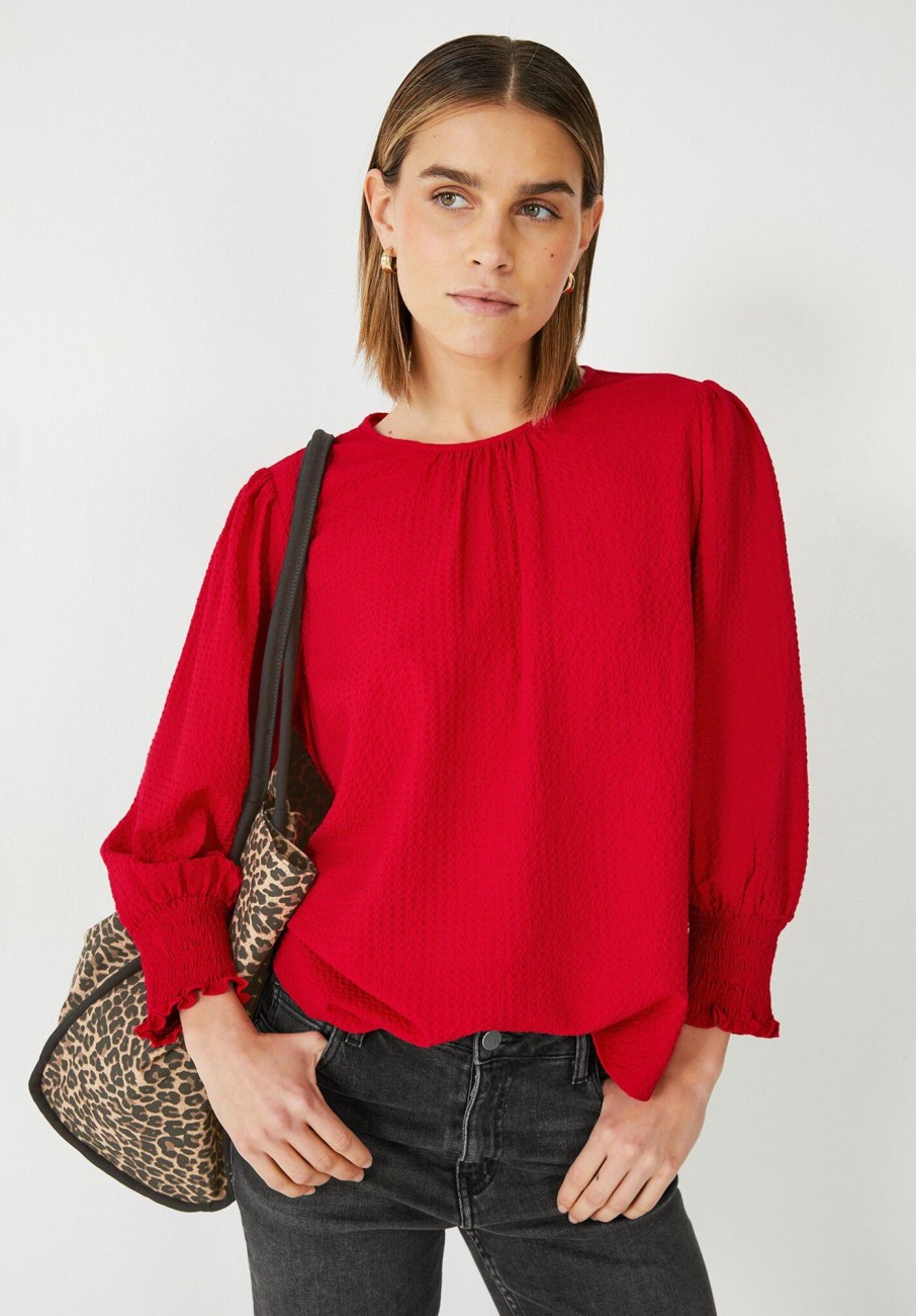 New Rosan Shirred Top Vibrant Red