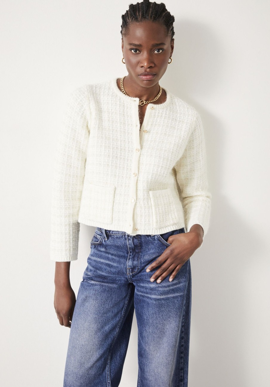 Online Bettie Textured Knitted Jacket Soft White