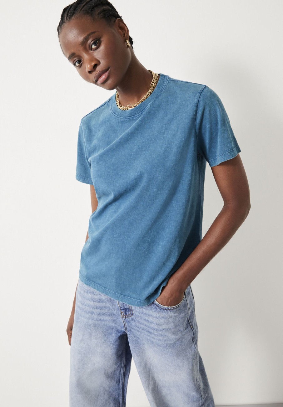 Clearance Hattie Cotton Slub Crew Neck T-Shirt Deep Aqua