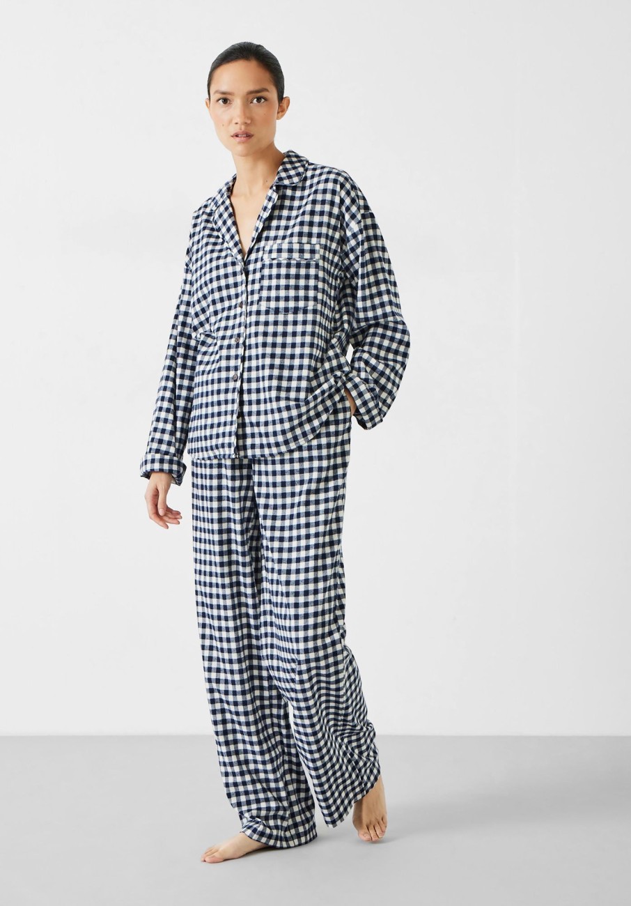 Online Julia Brushed Cotton Pyjamas Midnight Navy/Ecru Gingham