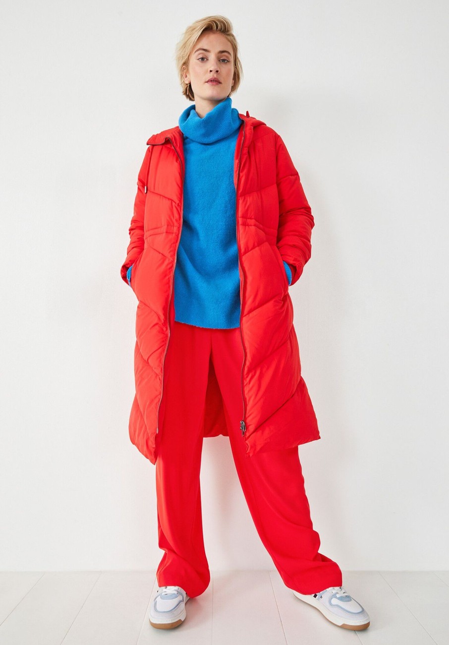 New Elci Mid Chevron Puffer Coat Bright Red