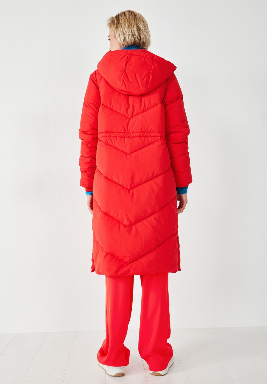 New Elci Mid Chevron Puffer Coat Bright Red