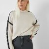 Best Celine Contrast Stitch Wool Blend Jumper Ecru/ Black