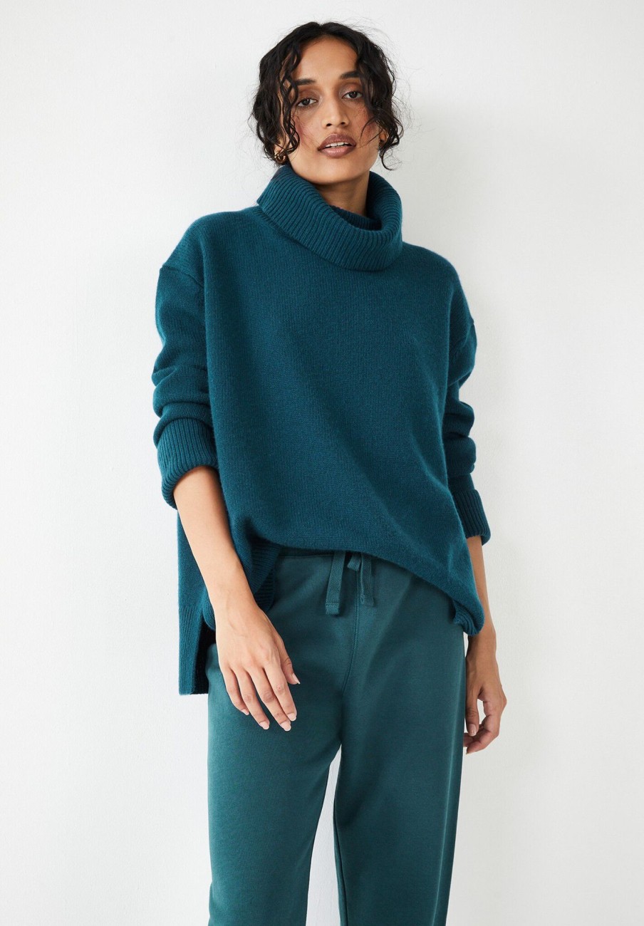 Wholesale Cashmere Chunky Roll Neck Jumper Deep Teal