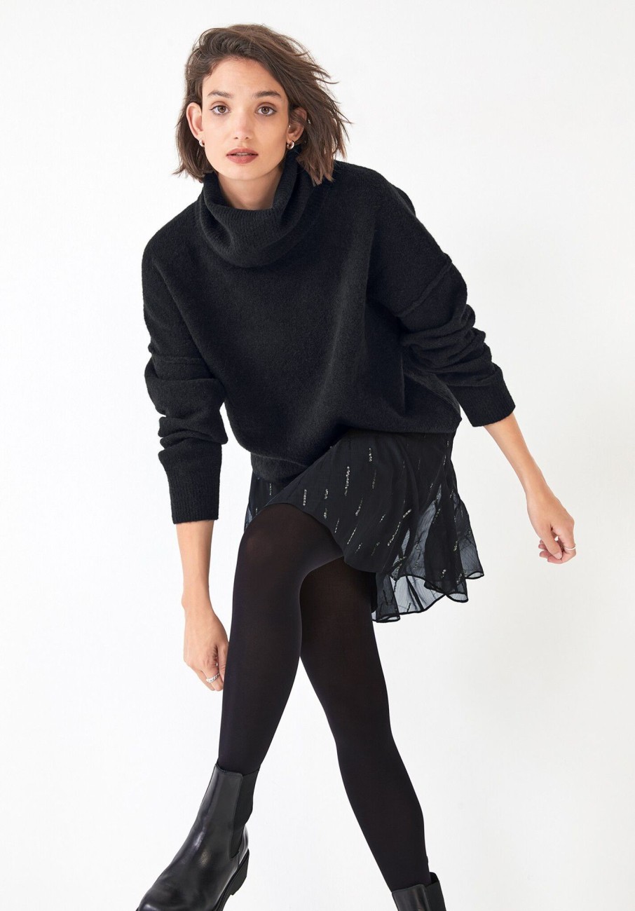 Clearance Meryll Cropped Roll Neck Jumper Black