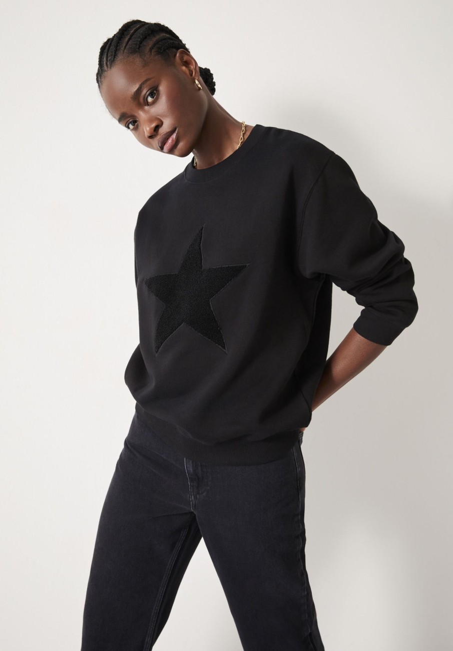 Hot Simran Star Texture Sweatshirt Black