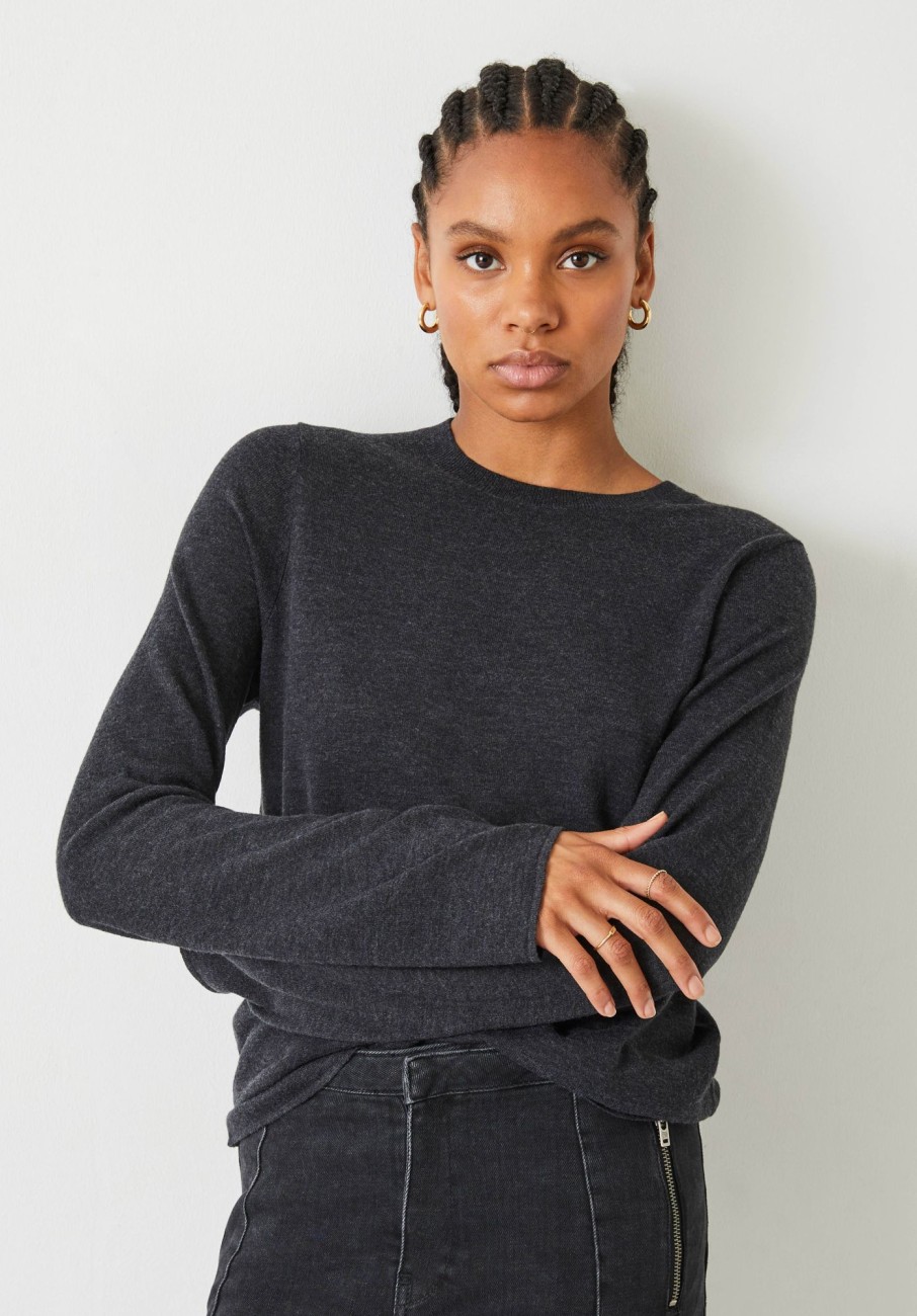 Best Lara Fine Knit Wool Blend Jumper Charcoal Marl