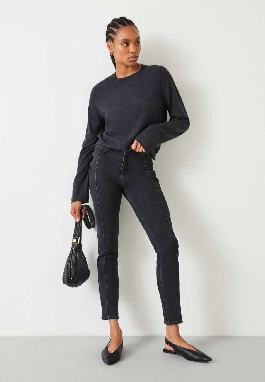 Best Lara Fine Knit Wool Blend Jumper Charcoal Marl