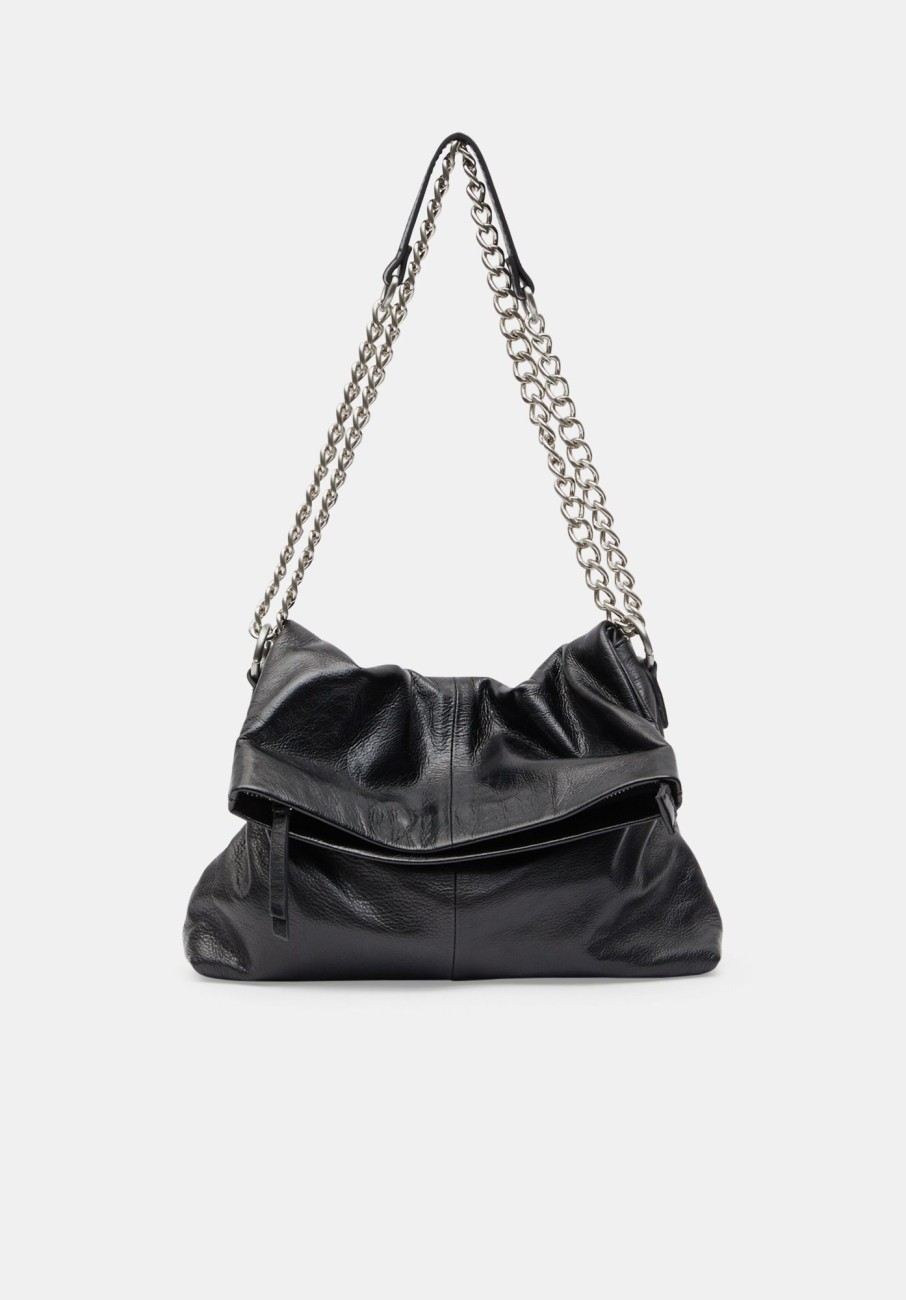 New Perrie Chain Leather Crossbody Bag Black