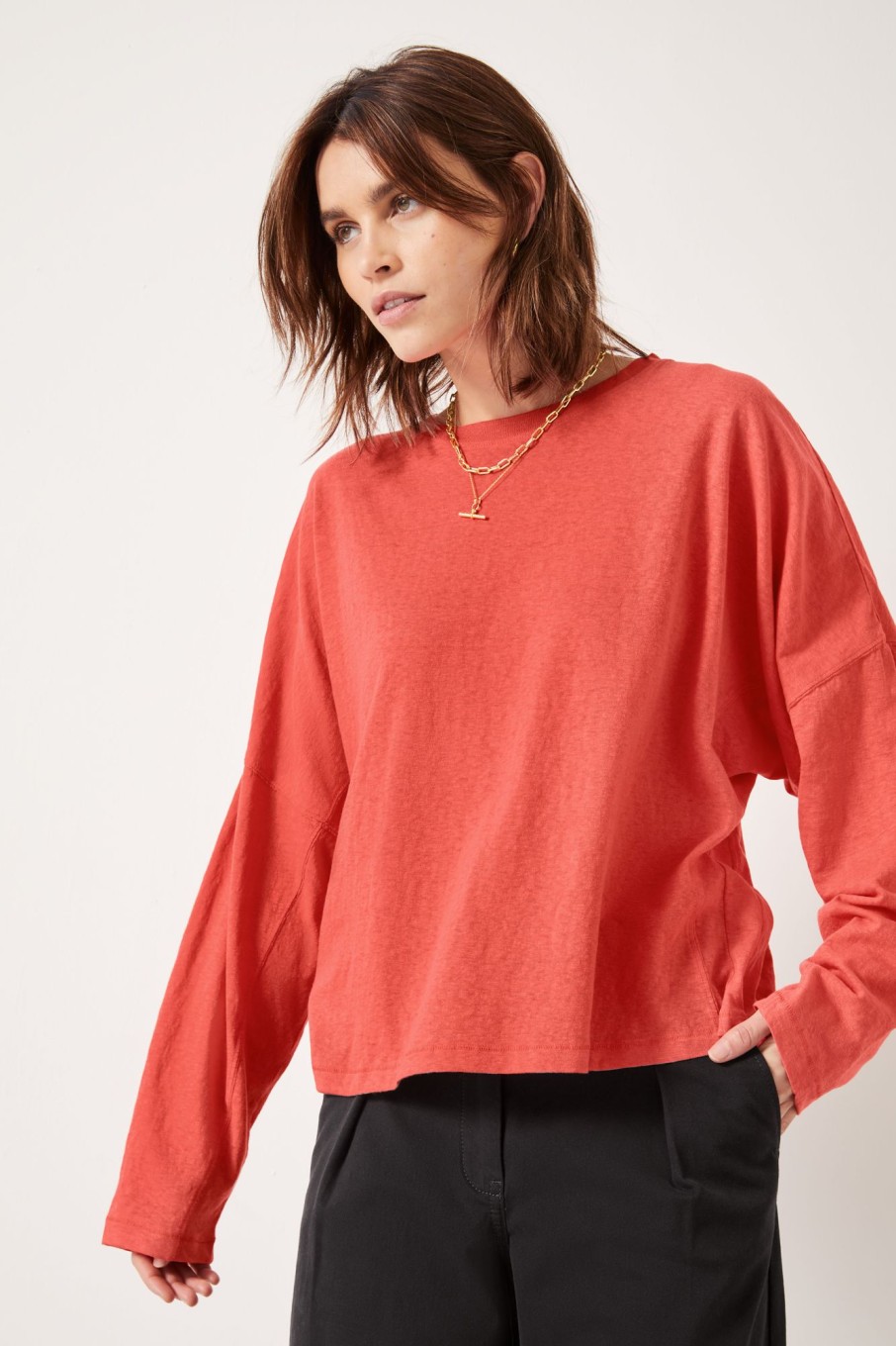 Best Soairse Seam Detail Dolmon Top Vibrant Red