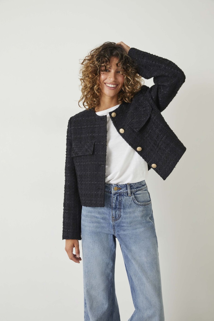 Hot Esti Boucle Jacket Black/Navy