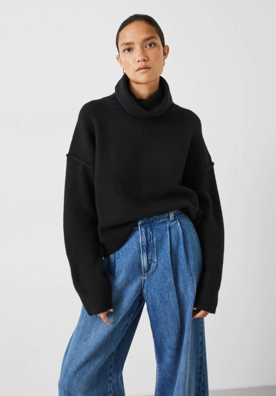 Wholesale Meryll Crop Wool Blend Roll Neck Jumper Black