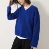 Clearance Aliah High V Wool Blend Jumper Bright Blue