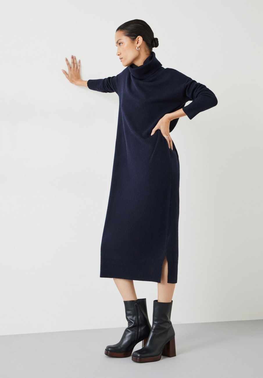 Best Roll Neck Wool Jumper Dress Midnight Navy