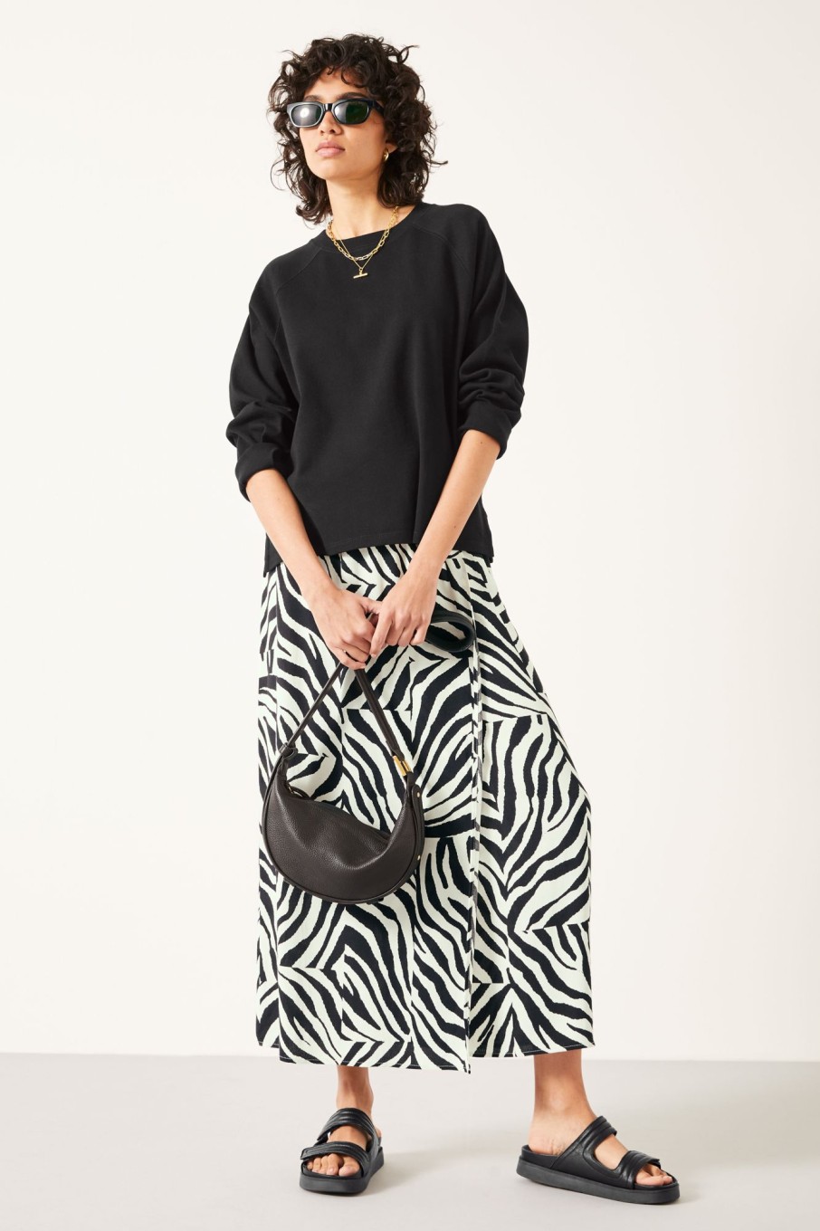 Clearance Zebra Wrap Maxi Skirt Patchwork Zebra Black