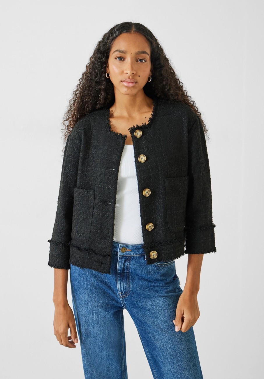 Online Saffroncollarless Boucle Jacket Black