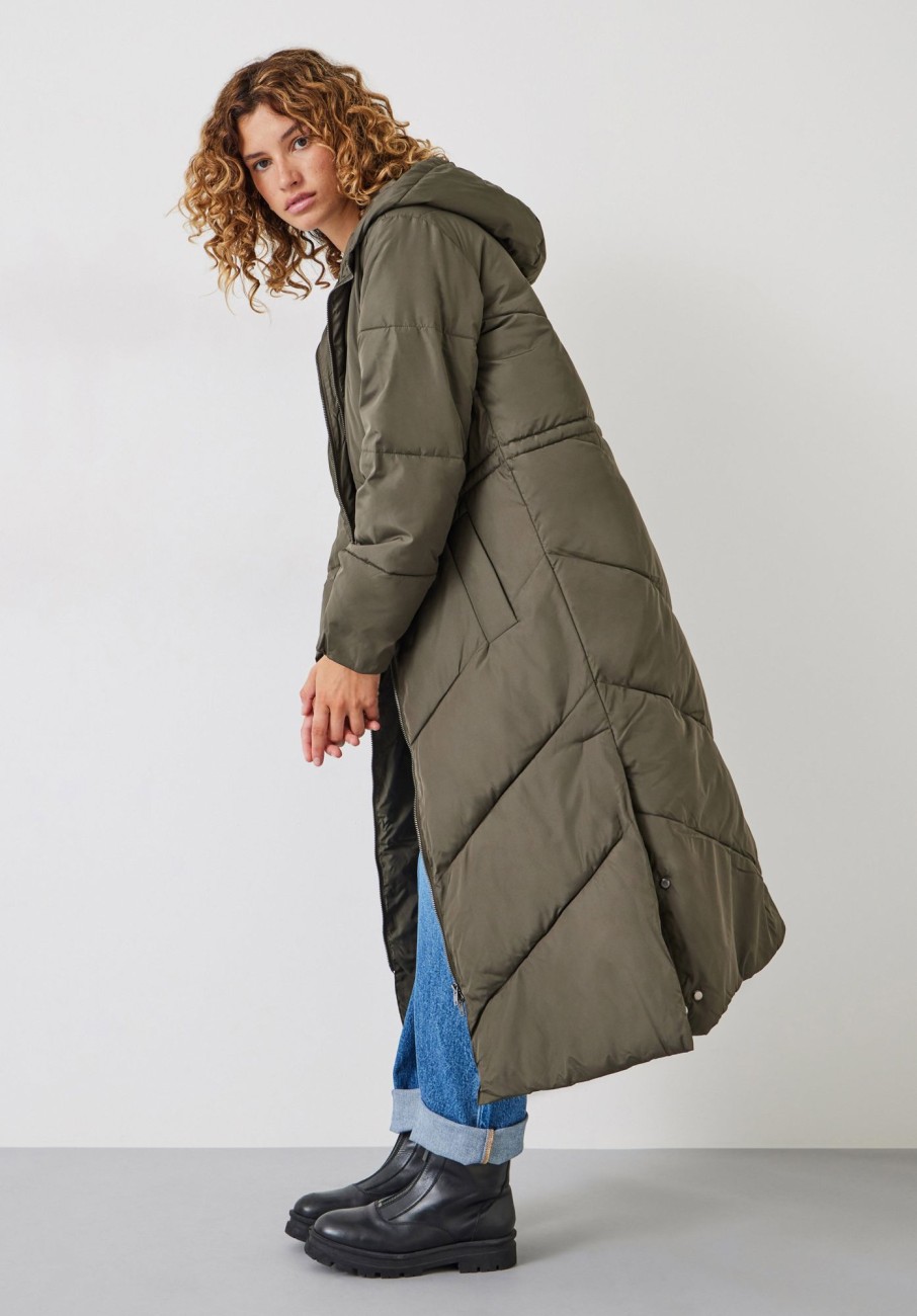 New Eila Chevron Puffer Coat Khaki