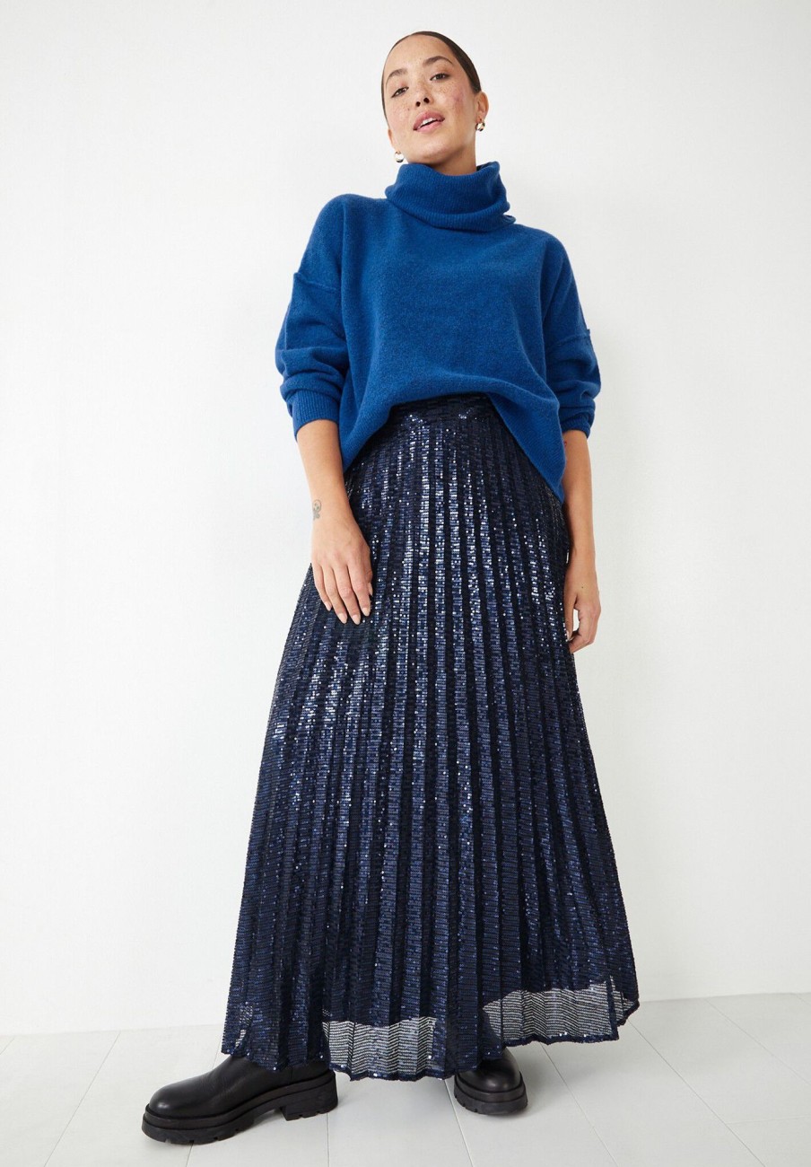 Clearance Clio Pleated Sequin Skirt Navy