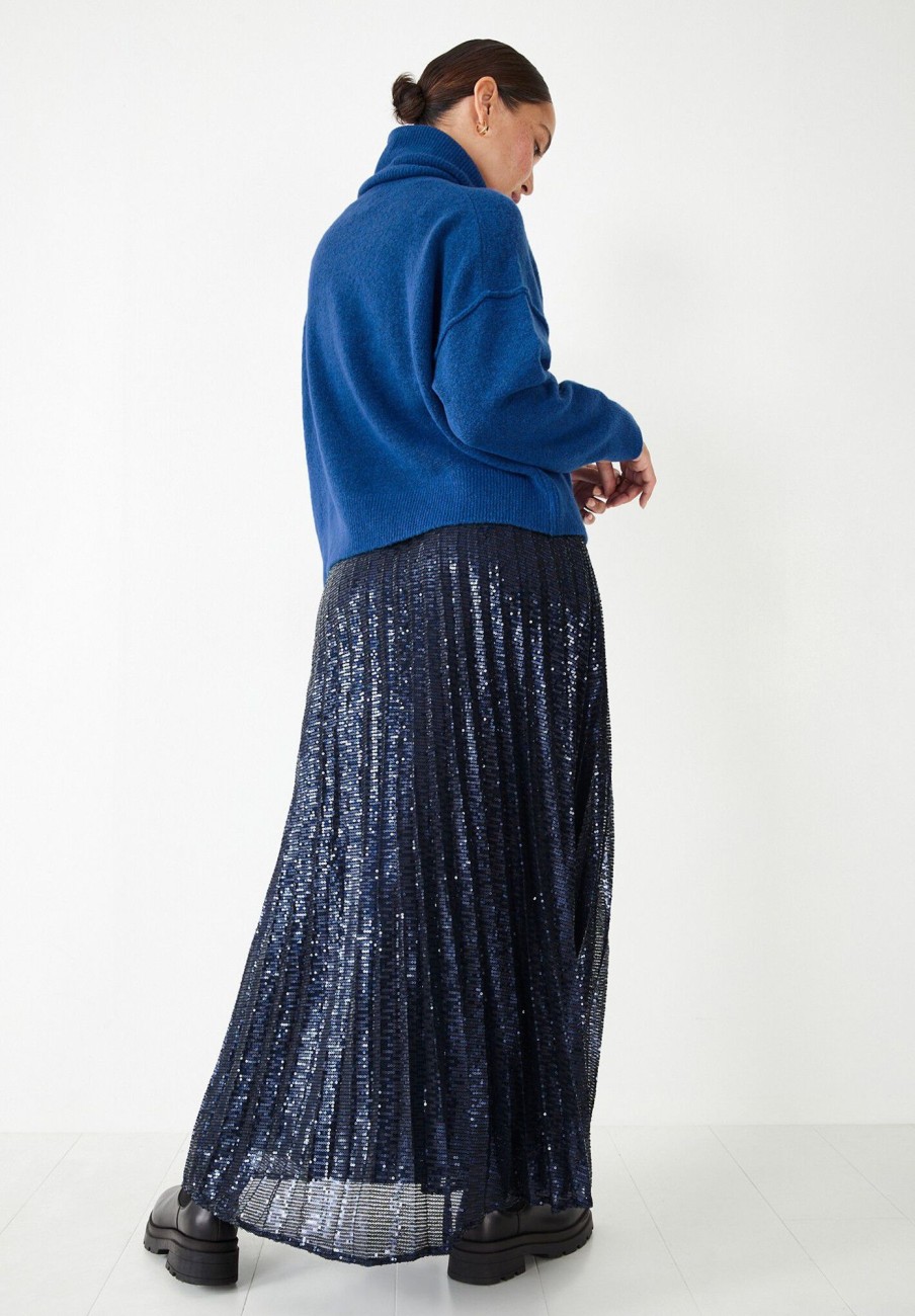 Clearance Clio Pleated Sequin Skirt Navy