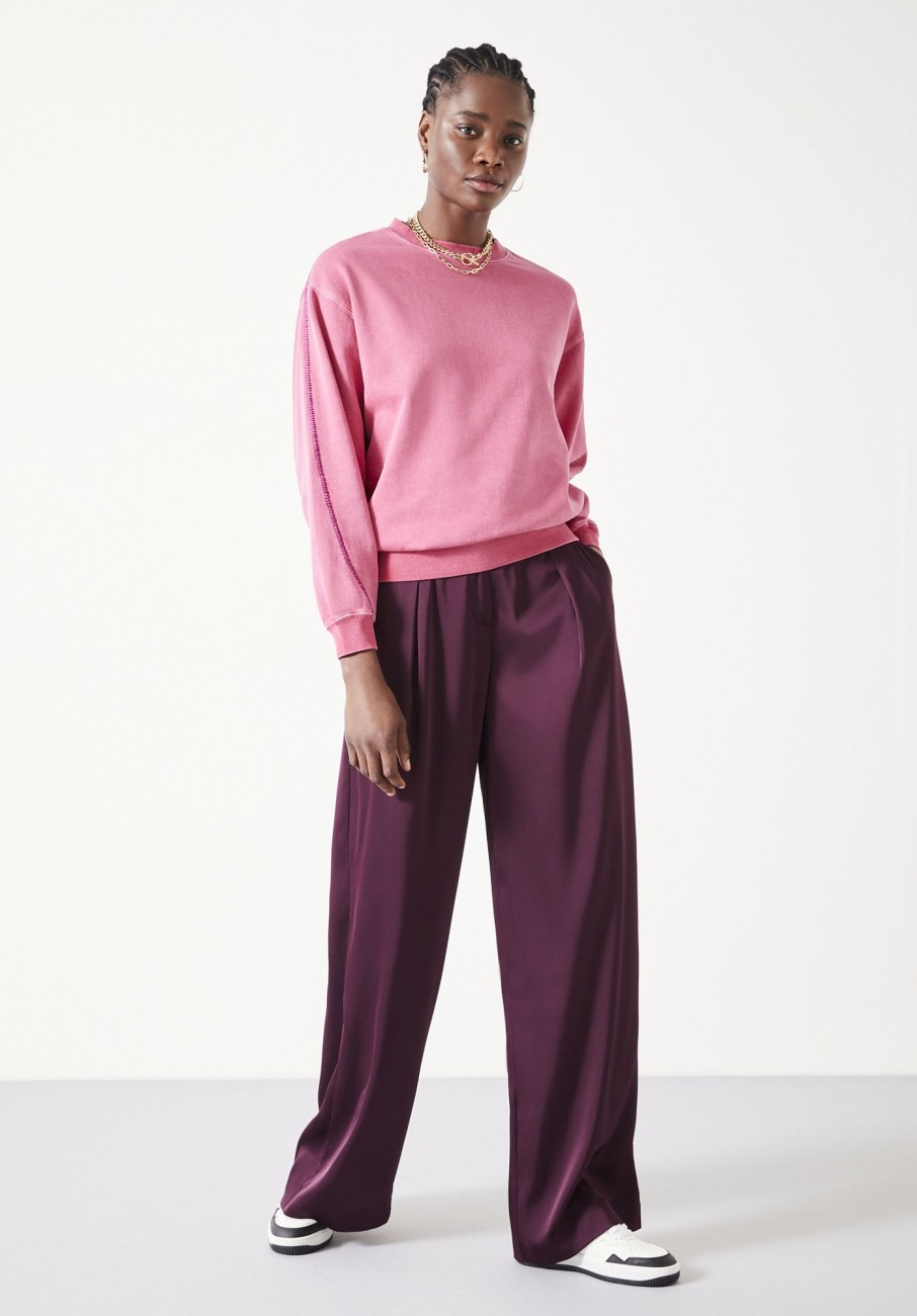 Online Contrast Stitch Sweatshirt Bright Pink