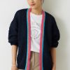 Hot Rainbow Stripe Edge To Edge Cardigan Midnight Navy / Multi