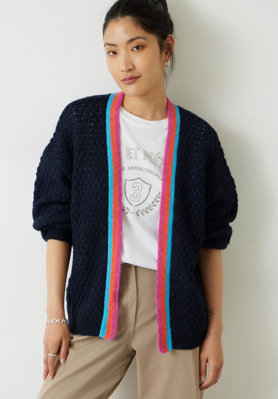 Hot Rainbow Stripe Edge To Edge Cardigan Midnight Navy / Multi