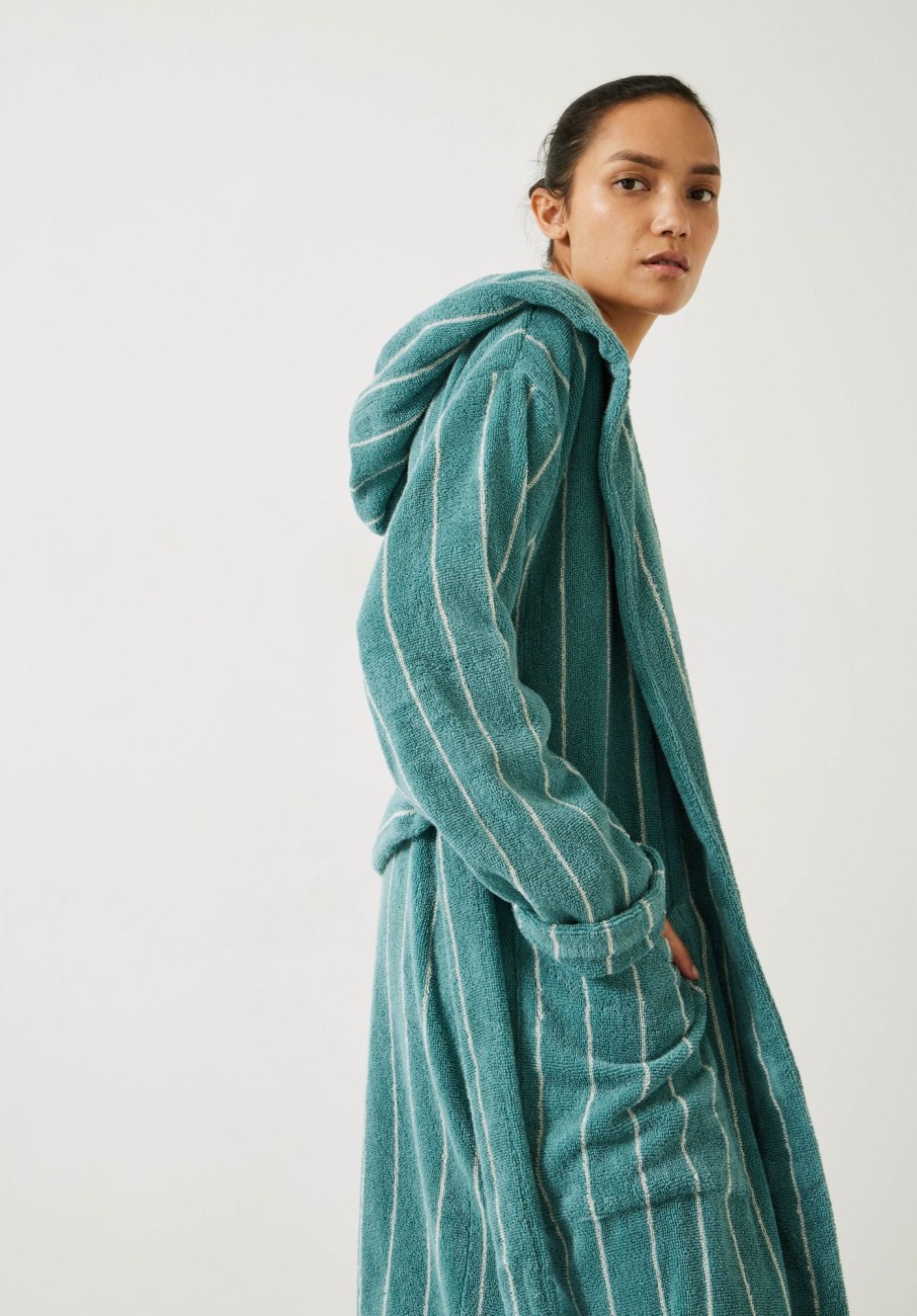 Clearance Renee Striped Cotton Towelling Robe Sage/Soft White