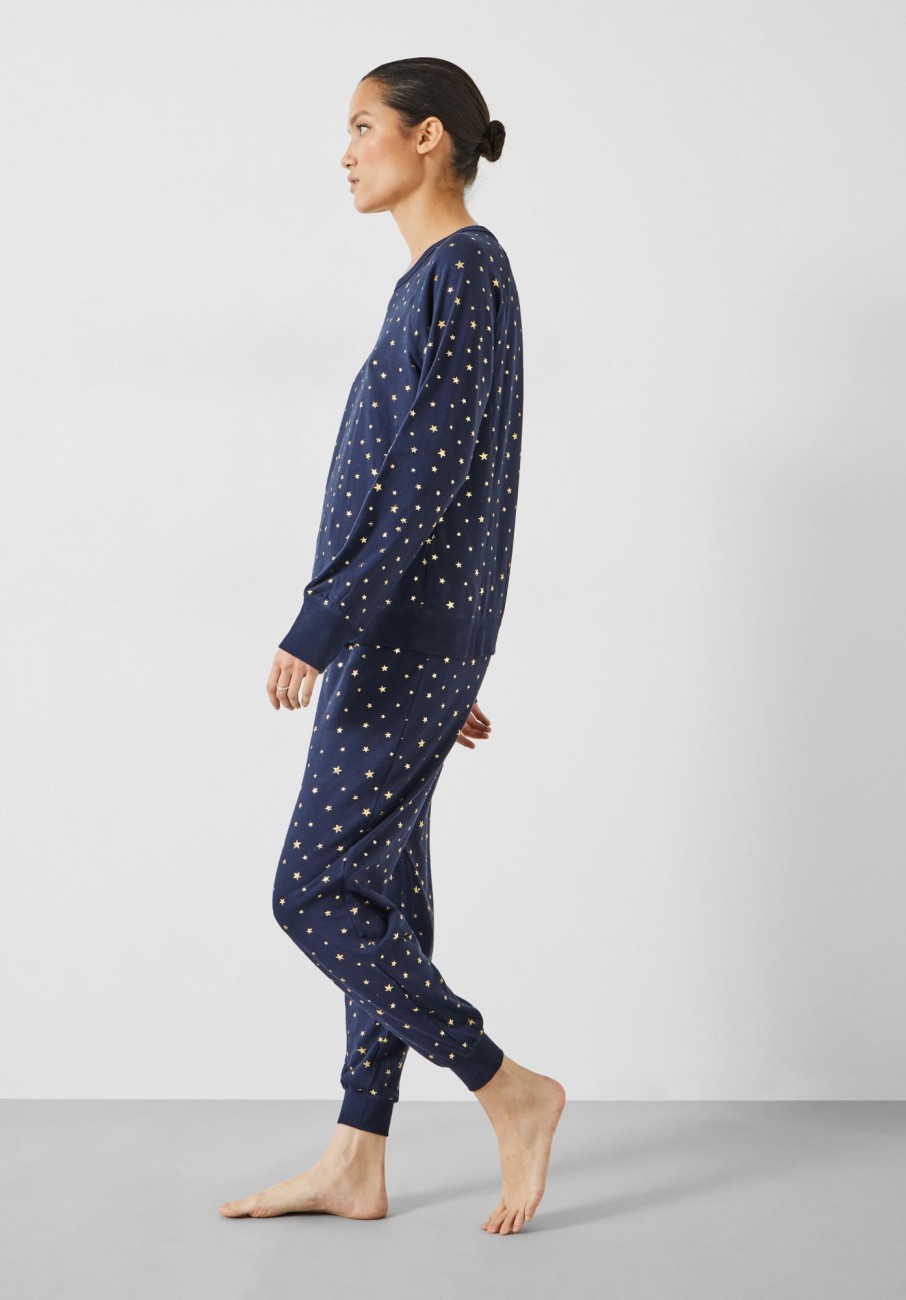 Wholesale Joey Printed Pyjamas Scatter Star Navy/Gold Foil