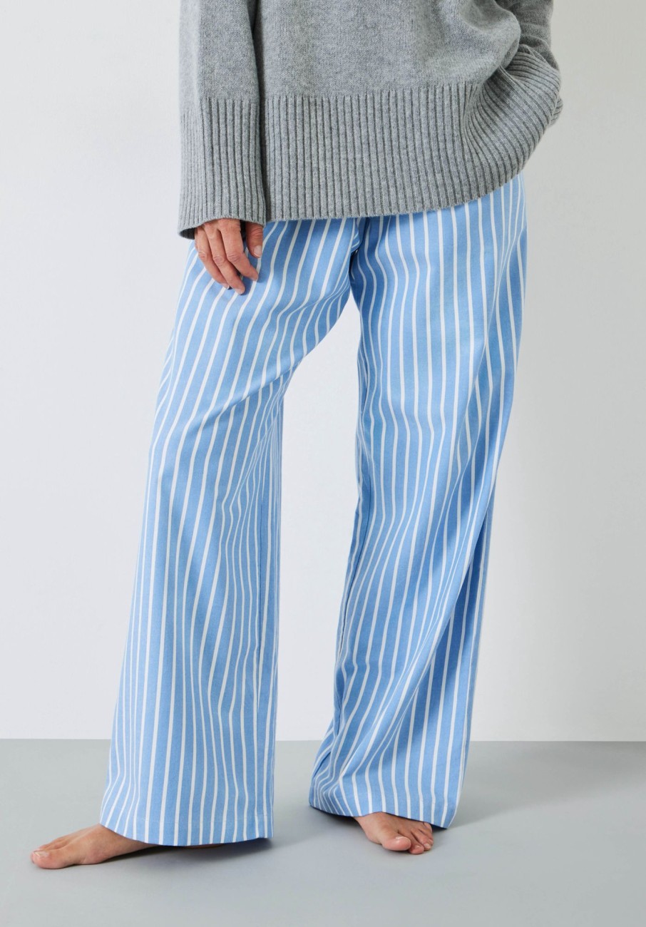 Hot Amita Brushed Cotton Blend Pyjama Trousers Blue/Ecru Stripe