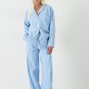 Clearance Amita Brushed Cotton Blend Pyjamas Blue/Ecru Stripe