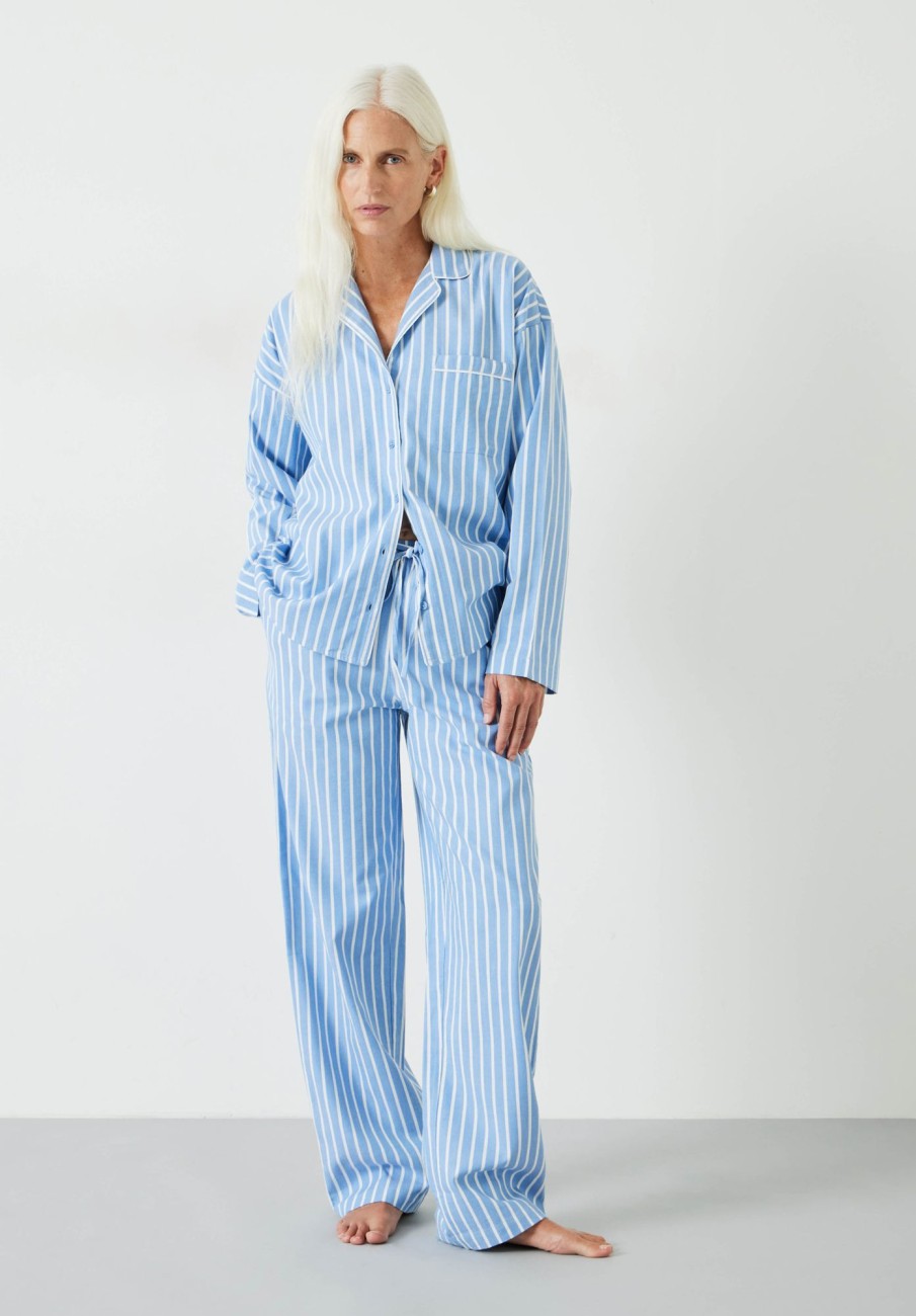 Clearance Amita Brushed Cotton Blend Pyjamas Blue/Ecru Stripe