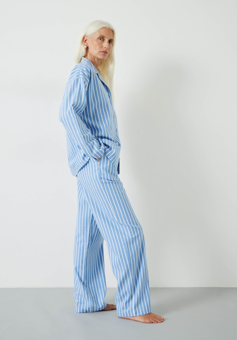 Clearance Amita Brushed Cotton Blend Pyjamas Blue/Ecru Stripe