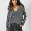 Wholesale Annika Sparkle V Neck Top Silver Metallic