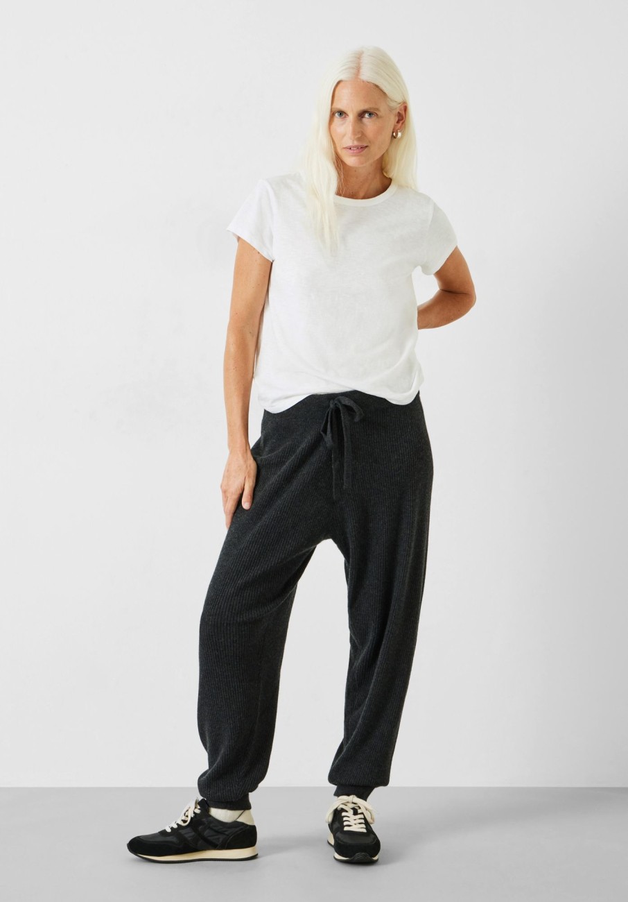 New Mae Cashmere Ribbed Joggers Charcoal Marl