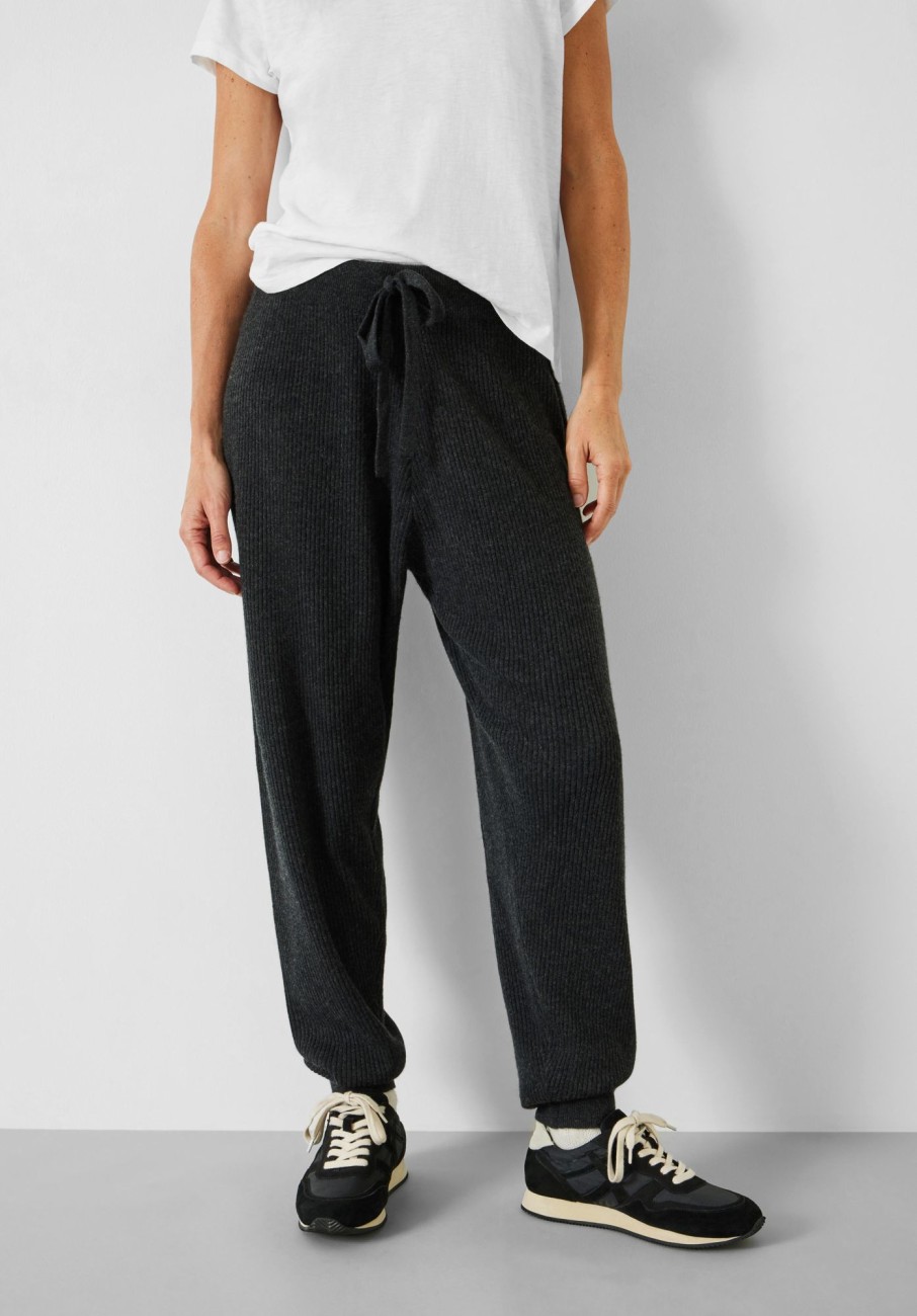 New Mae Cashmere Ribbed Joggers Charcoal Marl