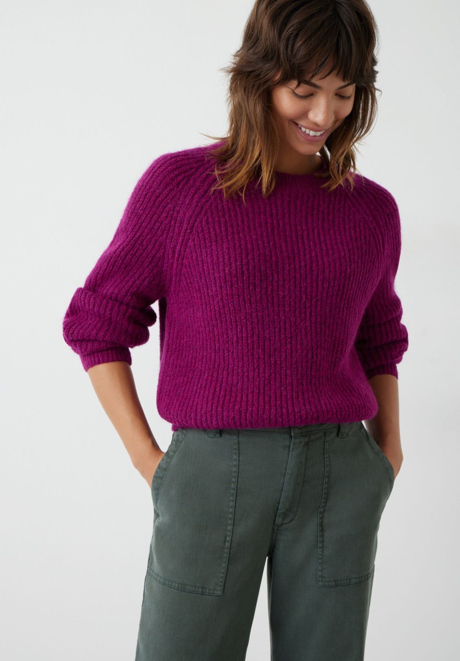 Clearance Alma Fluffy Raglan Crew Wool Blend Jumper Berry Purple