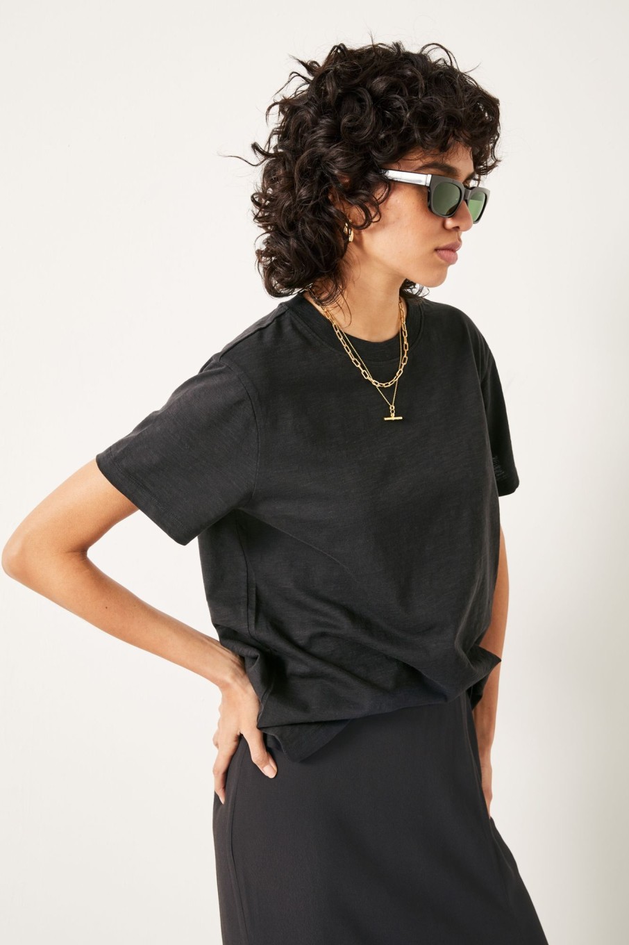 Online Hattie Cotton Slub Crew Neck T-Shirt Black