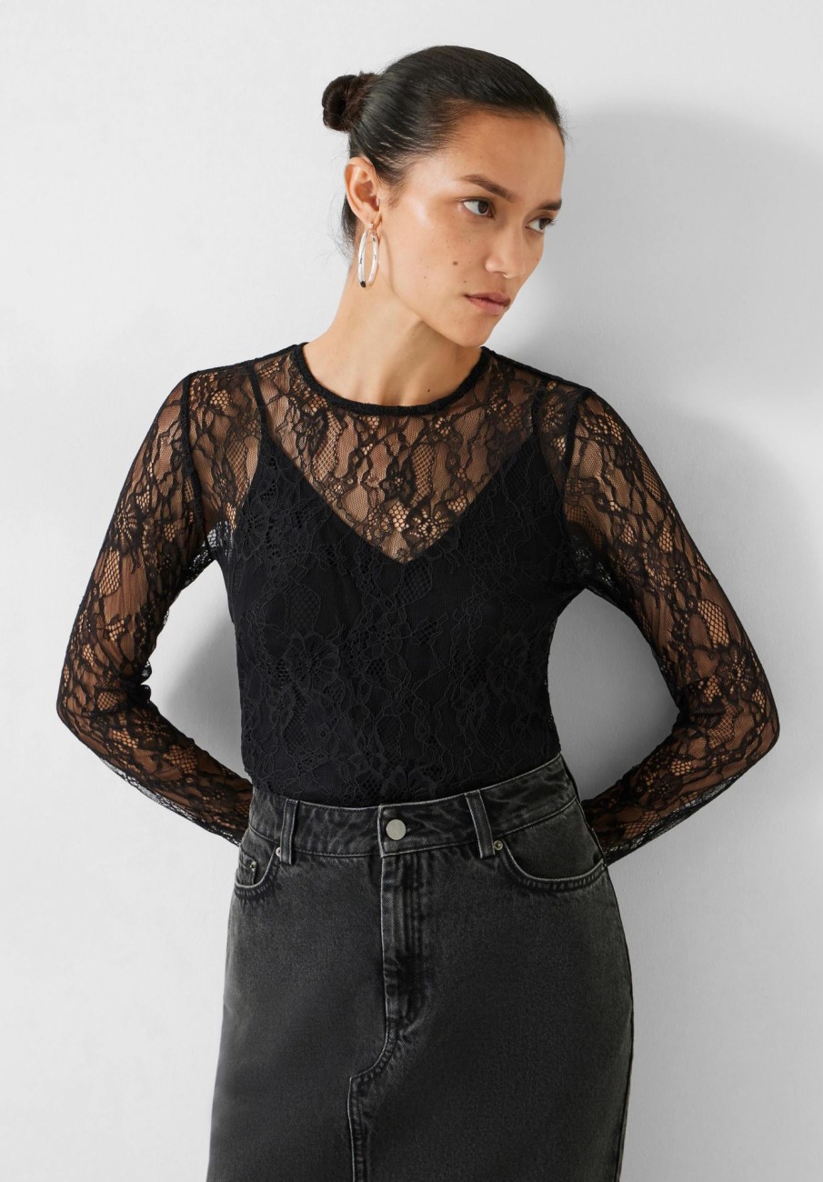 New Devlin Lace Long Sleeve Top Black