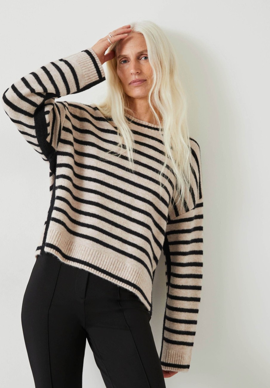 Best Casey Striped Wool Blend Jumper Oatmeal Marl/Black