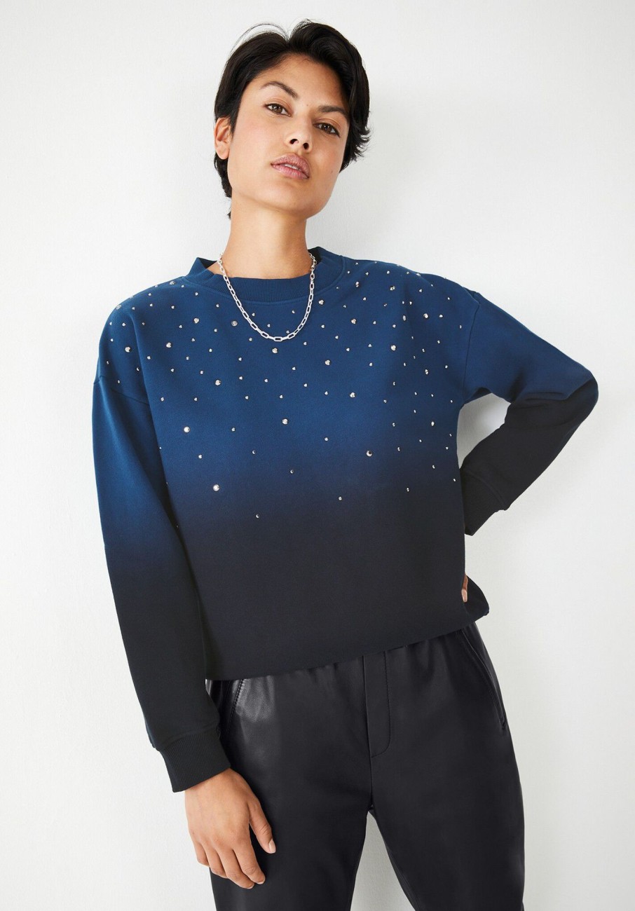 New Rana Ombre Stud Relaxed Sweatshirt Deep Blue