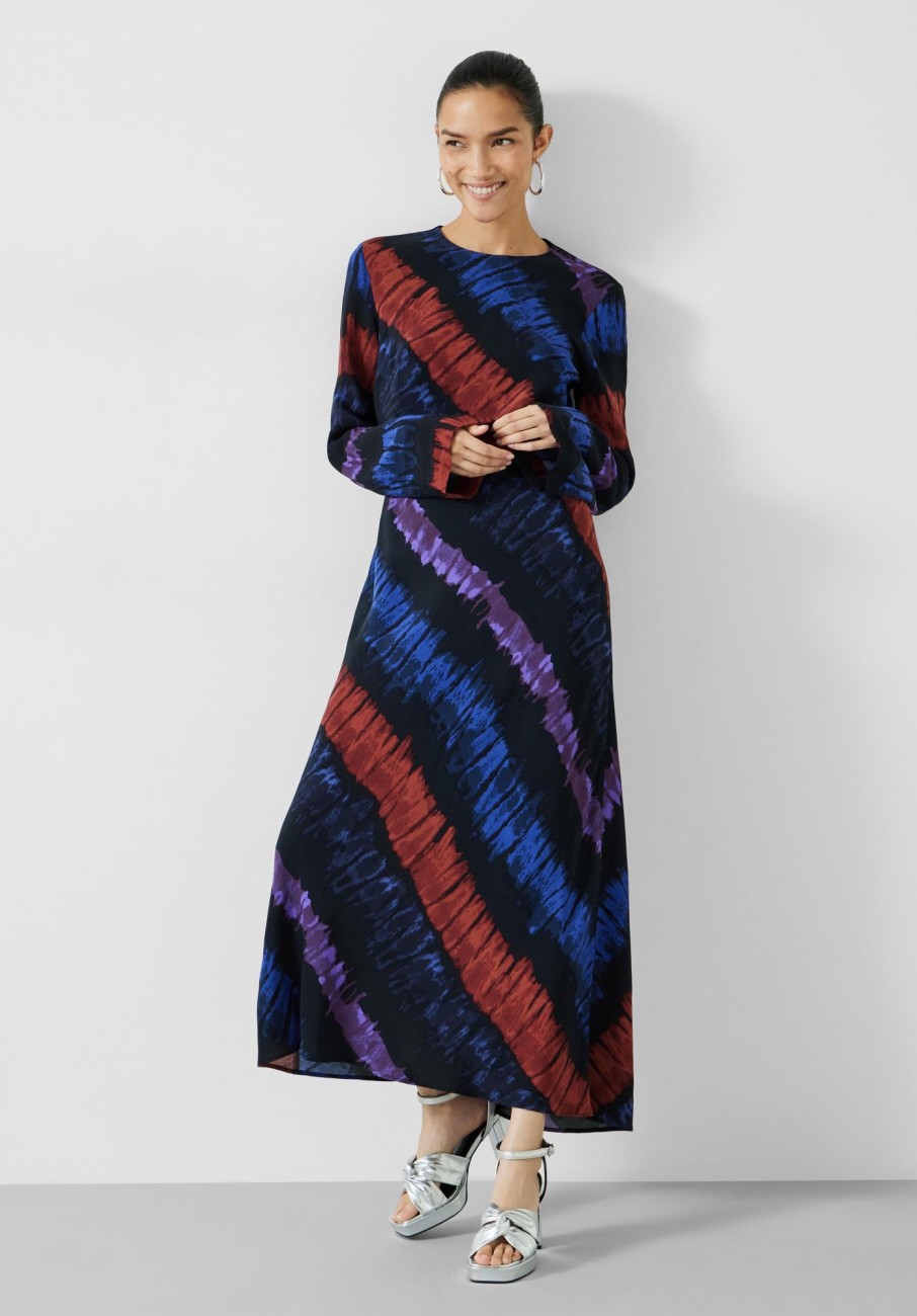 Clearance Theia Printed Maxi Dress Tie Dye Stripes