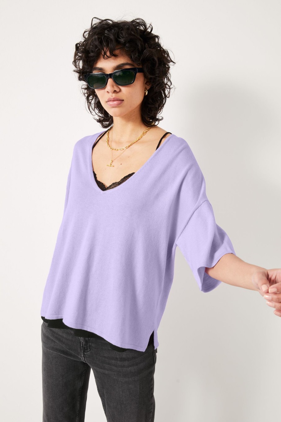 Best Cierra V Neck Knitted Top Lilac