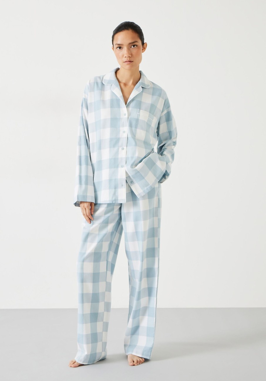 Hot Amita Brushed Cotton Blend Pyjamas Misty Blue Check