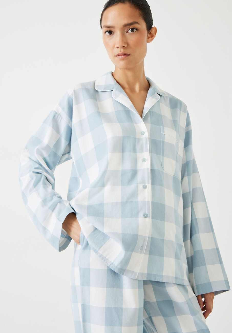 Hot Amita Brushed Cotton Blend Pyjamas Misty Blue Check