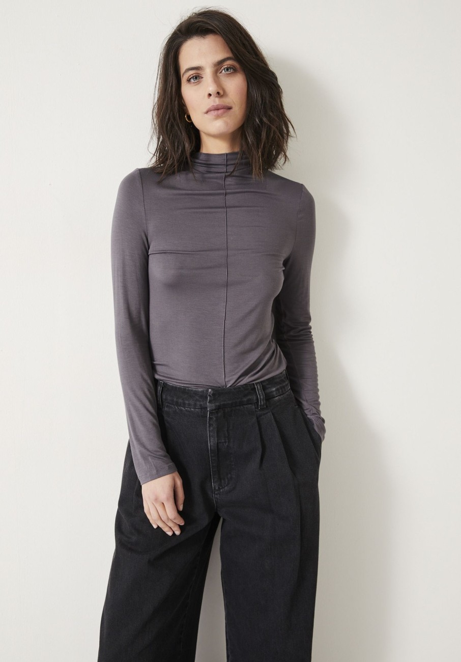 Clearance Ava Mock Neck Dart Detail Top Grey