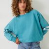 Clearance Metallic Stripe Relaxed Sweatshirt Teal