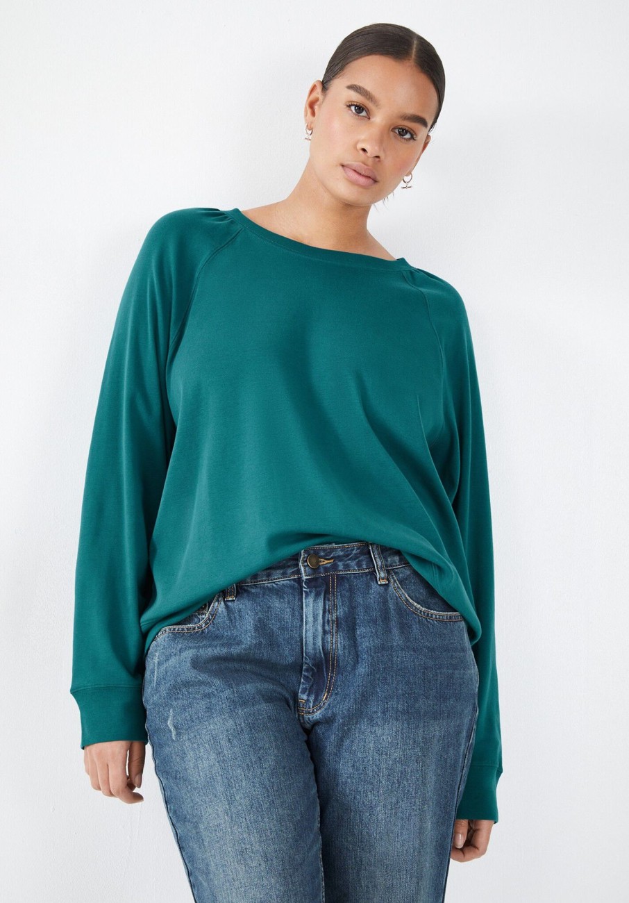 Wholesale Genevieve Raglan Gathered Sleeve Top Teal