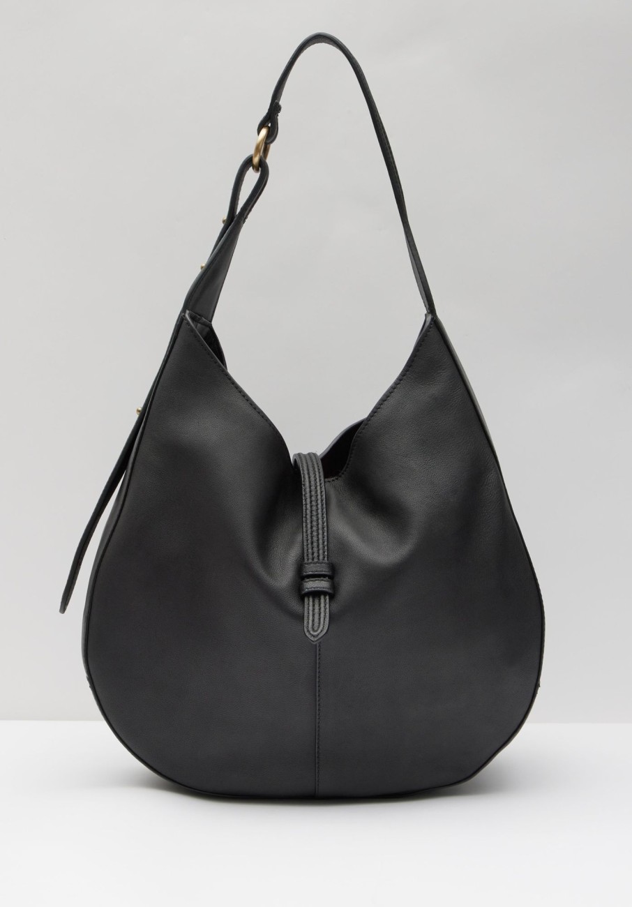 Best Isla Leather Scoop Tote Bag Black